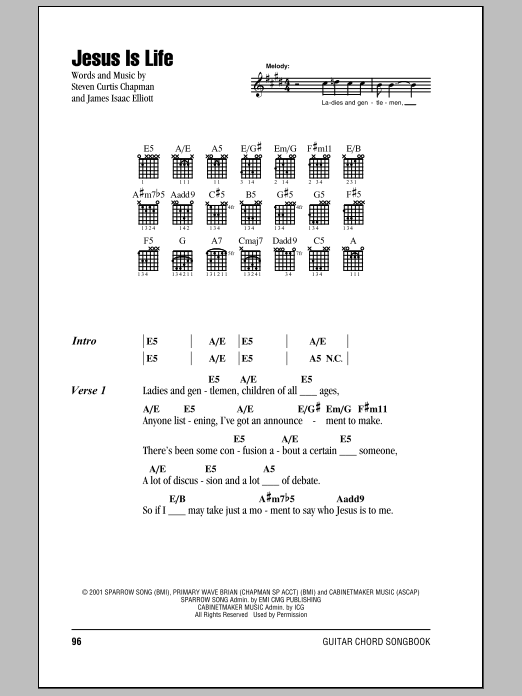 Steven Curtis Chapman Jesus Is Life sheet music notes and chords. Download Printable PDF.