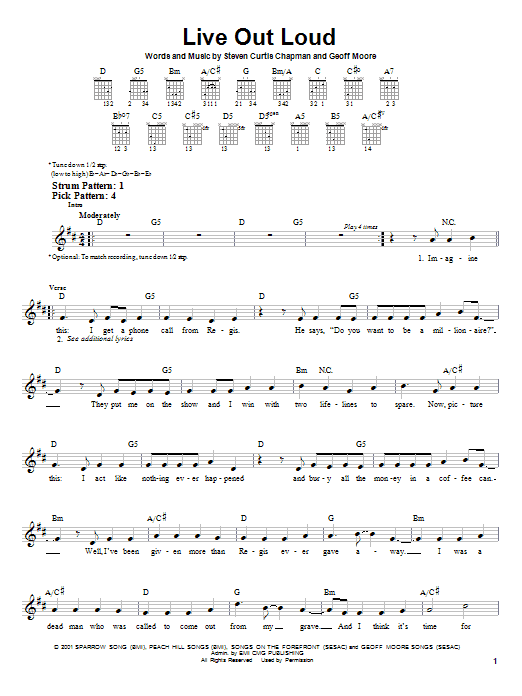 Steven Curtis Chapman Live Out Loud sheet music notes and chords arranged for Piano, Vocal & Guitar Chords (Right-Hand Melody)