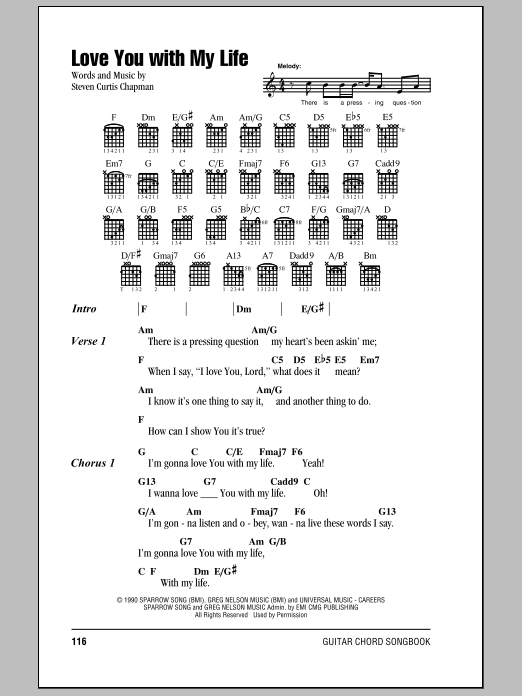 Steven Curtis Chapman Love You With My Life sheet music notes and chords. Download Printable PDF.