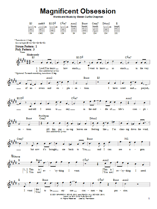 Steven Curtis Chapman Magnificent Obsession sheet music notes and chords. Download Printable PDF.