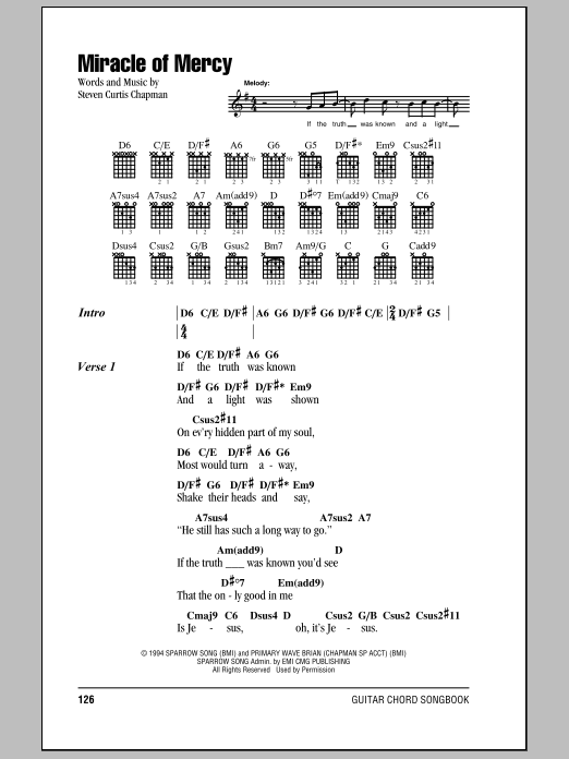 Steven Curtis Chapman Miracle Of Mercy sheet music notes and chords. Download Printable PDF.