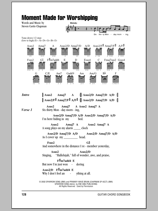 Learn to play Steven Curtis Chapman Moment Made For Worshipping sheet music for Piano, Vocal & Guitar Chords (Right-Hand Melody) in minutes. Price: 7.8900$ Steven Curtis Chapman Moment Made For Worshipping sheet music notes and chords arranged for Piano, Vocal & Guitar Chords (Right-Hand Melody)
