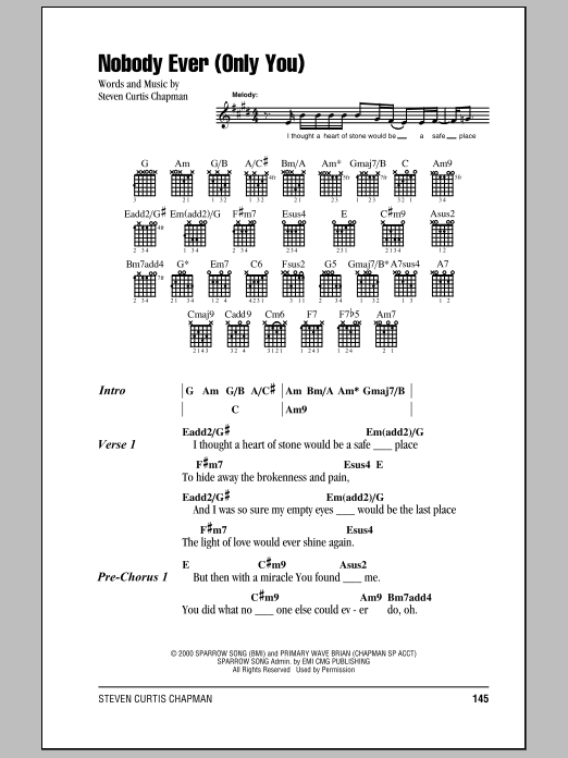 Steven Curtis Chapman Nobody Ever (Only You) sheet music notes and chords. Download Printable PDF.