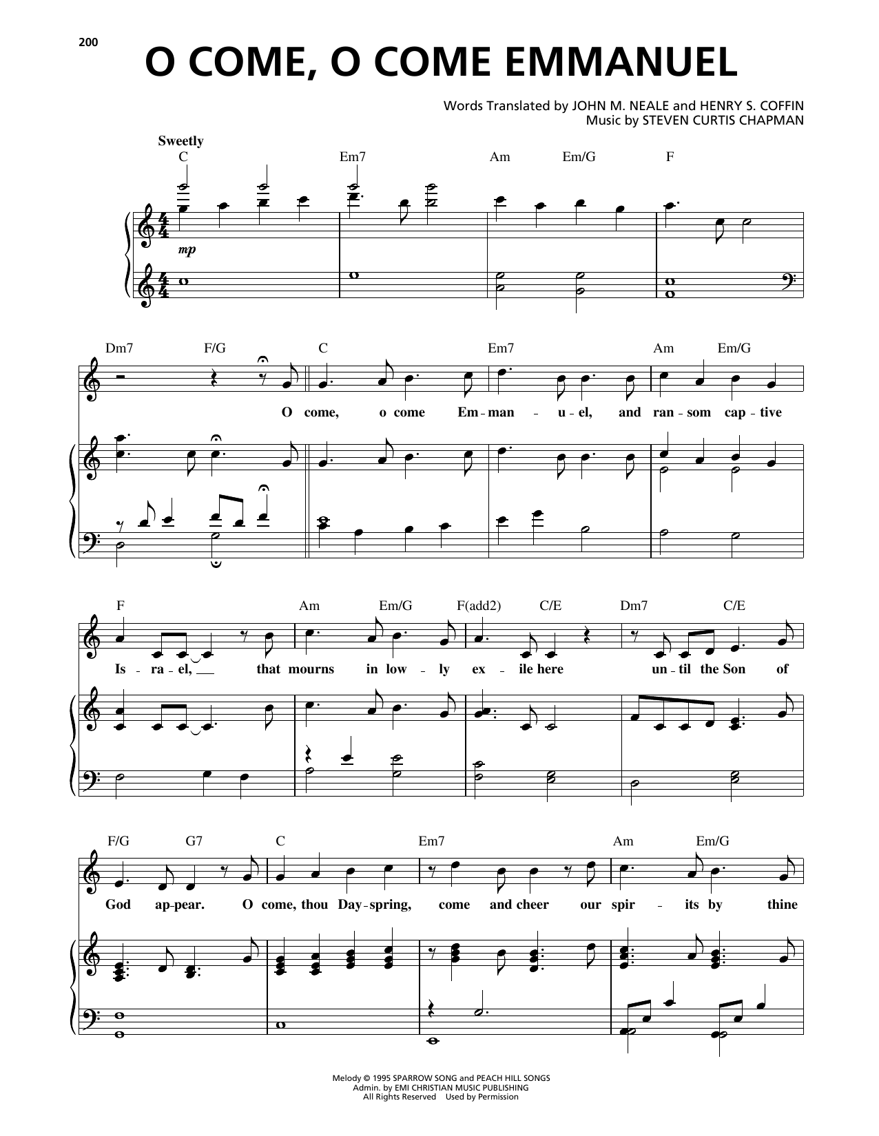 Steven Curtis Chapman O Come, O Come Emmanuel sheet music notes and chords. Download Printable PDF.