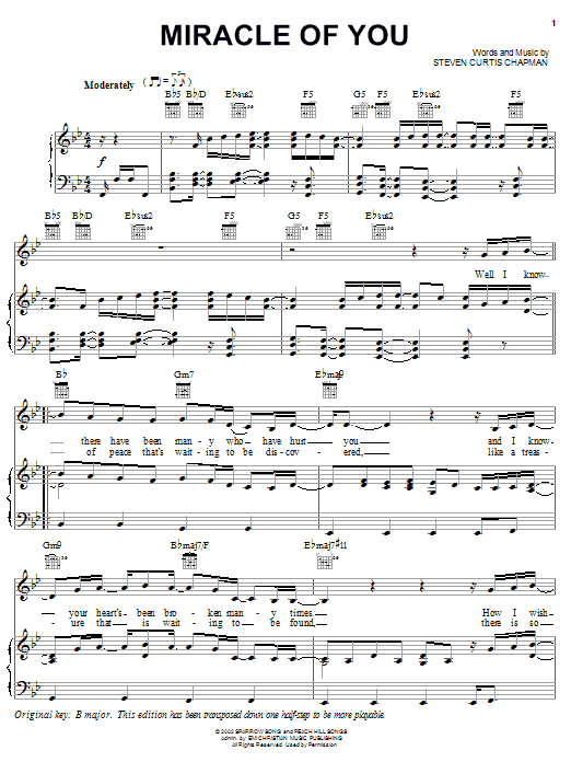 Learn to play Steven Curtis Chapman Only One sheet music for Piano, Vocal & Guitar Chords (Right-Hand Melody) in minutes. Price: 7.8900$ Steven Curtis Chapman Only One sheet music notes and chords arranged for Piano, Vocal & Guitar Chords (Right-Hand Melody)