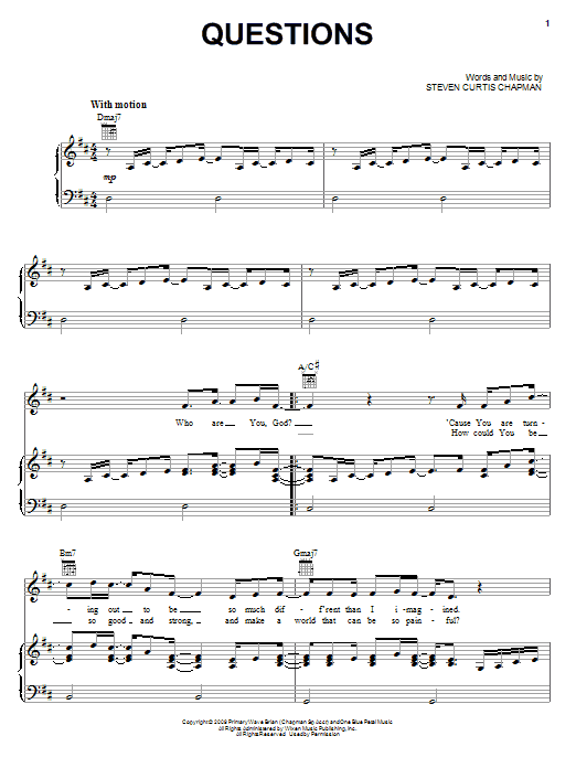 Steven Curtis Chapman Questions sheet music notes and chords. Download Printable PDF.