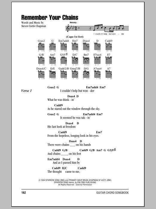 Steven Curtis Chapman Remember Your Chains sheet music notes and chords. Download Printable PDF.