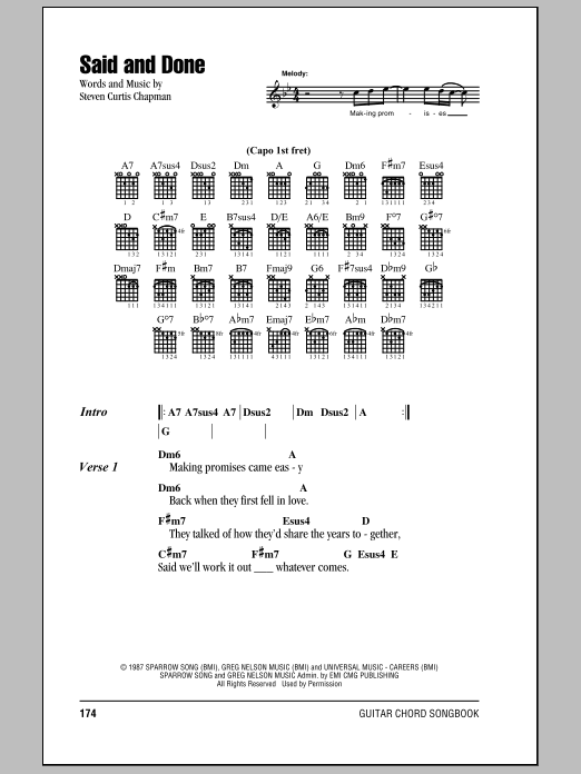 Steven Curtis Chapman Said And Done sheet music notes and chords. Download Printable PDF.