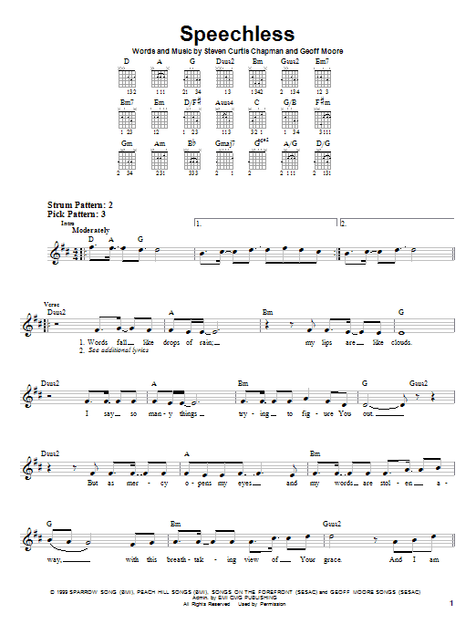 Steven Curtis Chapman Speechless sheet music notes and chords. Download Printable PDF.