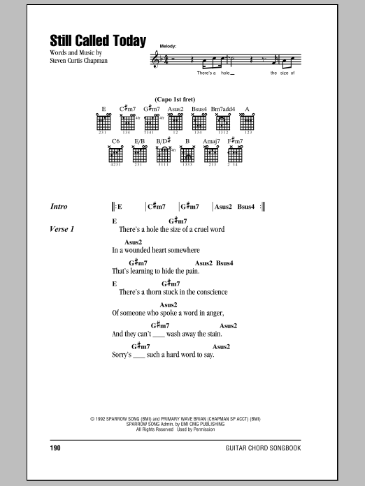 Steven Curtis Chapman Still Called Today sheet music notes and chords. Download Printable PDF.