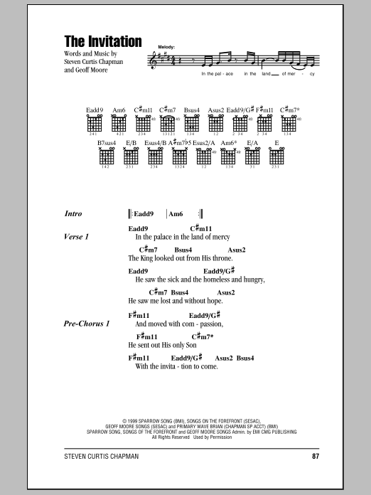 Steven Curtis Chapman The Invitation sheet music notes and chords. Download Printable PDF.