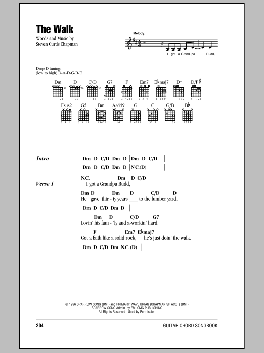 Steven Curtis Chapman The Walk sheet music notes and chords. Download Printable PDF.