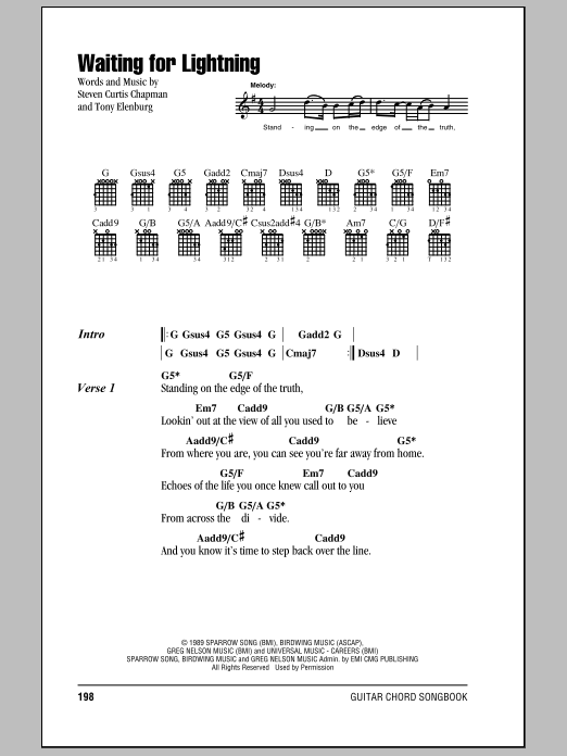 Steven Curtis Chapman Waiting For Lightning sheet music notes and chords. Download Printable PDF.