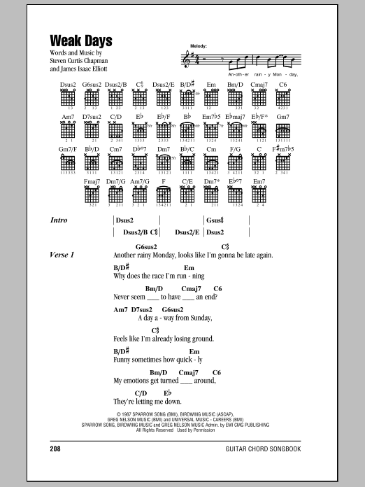 Steven Curtis Chapman Weak Days sheet music notes and chords. Download Printable PDF.