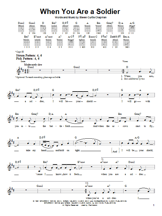 Steven Curtis Chapman When You Are A Soldier sheet music notes and chords. Download Printable PDF.