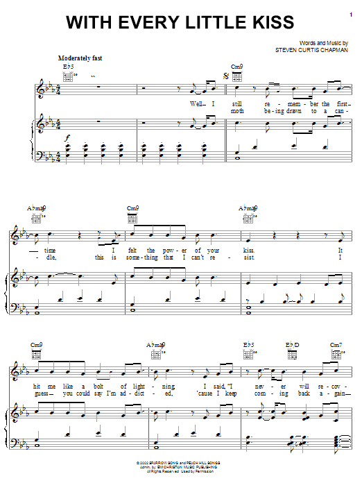 Learn to play Steven Curtis Chapman With Every Little Kiss sheet music for Piano, Vocal & Guitar Chords (Right-Hand Melody) in minutes. Price: 7.8900$ Steven Curtis Chapman With Every Little Kiss sheet music notes and chords arranged for Piano, Vocal & Guitar Chords (Right-Hand Melody)