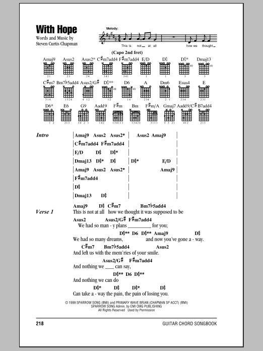 Steven Curtis Chapman With Hope sheet music notes and chords. Download Printable PDF.