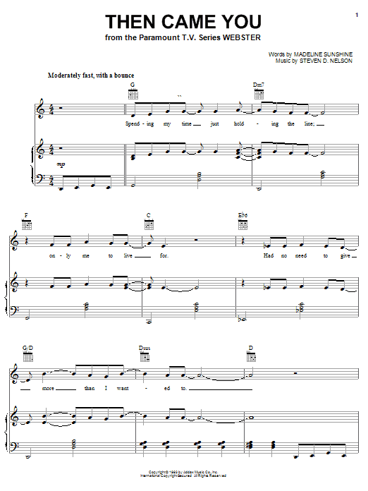 Learn to play Dionne Warwick Then Came You (from the TV Series Webster) sheet music for Piano, Vocal & Guitar Chords (Right-Hand Melody) in minutes. Price: 7.8900$ Dionne Warwick Then Came You (from the TV Series Webster) sheet music notes and chords arranged for Piano, Vocal & Guitar Chords (Right-Hand Melody)