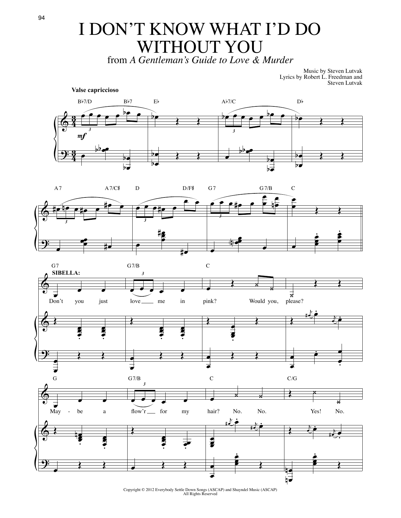 Steven Lutvak I Don't Know What I'd Do Without You sheet music notes and chords. Download Printable PDF.