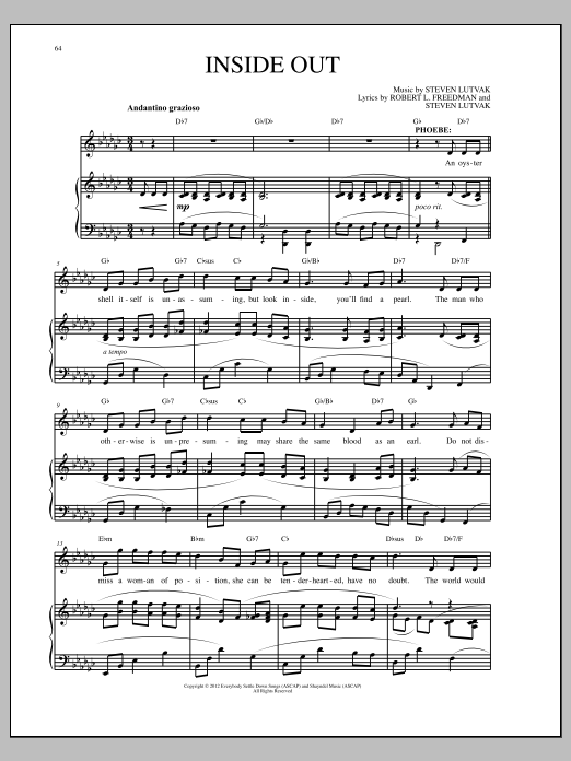 Steven Lutvak Inside Out sheet music notes and chords. Download Printable PDF.