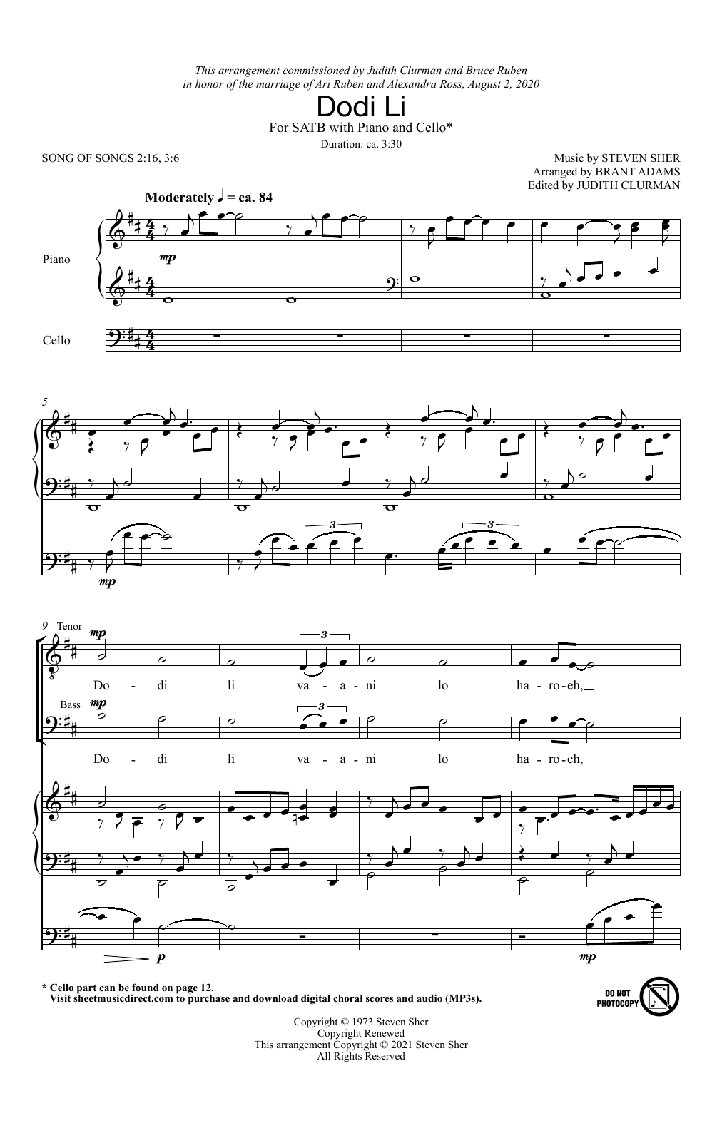 Steven Sher Dodi Li (arr. Brant Adams) sheet music notes and chords. Download Printable PDF.