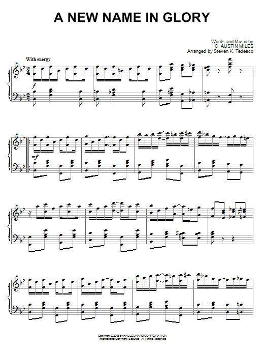 Steven Tedesco A New Name In Glory sheet music notes and chords arranged for Piano Solo