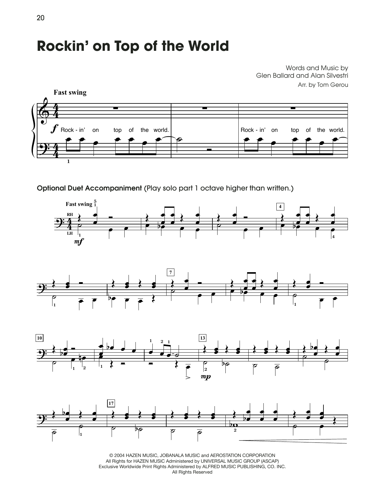 Steven Tyler Rockin' On Top Of The World (from The Polar Express) (arr. Tom Gerou) sheet music notes and chords. Download Printable PDF.