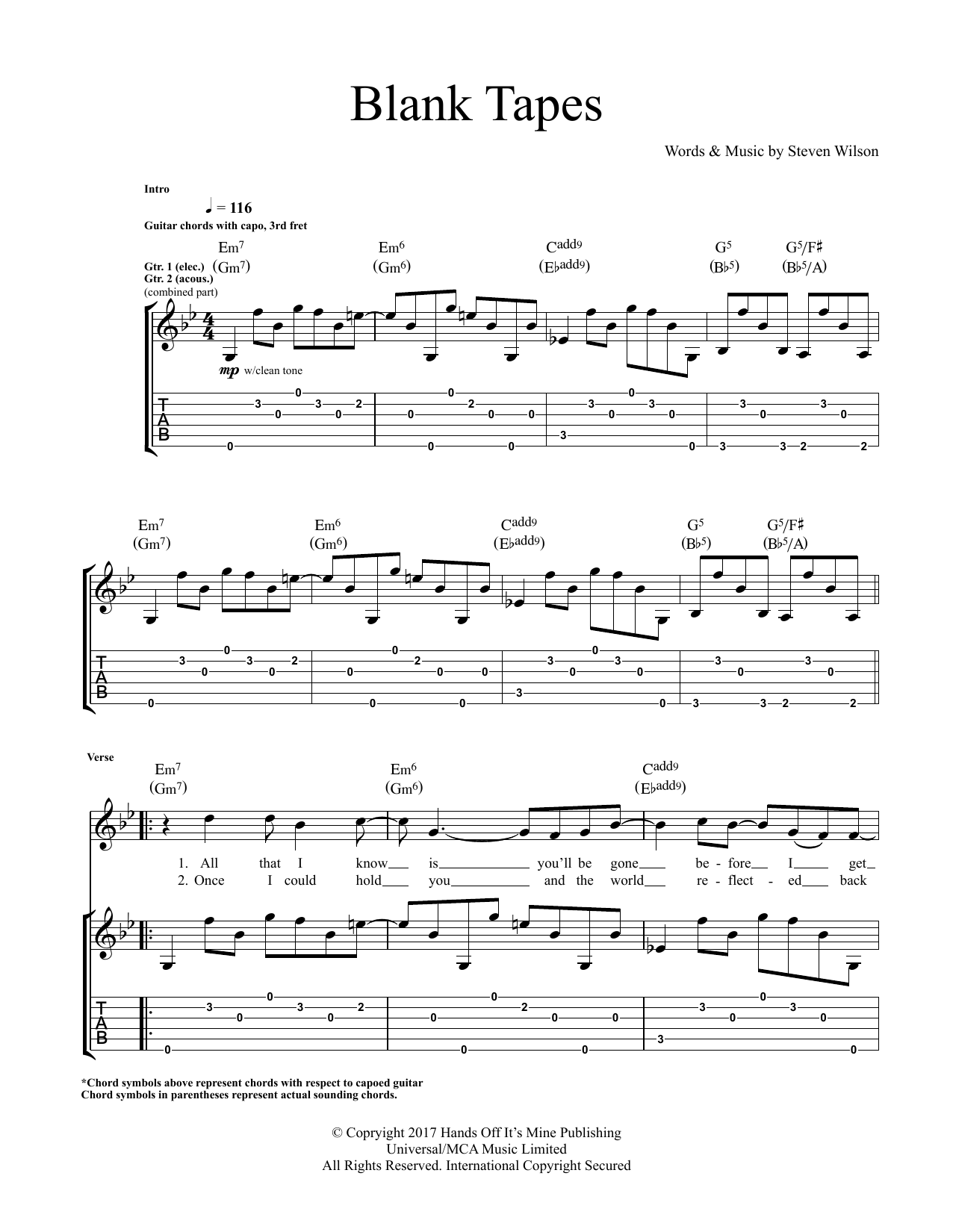 Steven Wilson Blank Tapes sheet music notes and chords. Download Printable PDF.