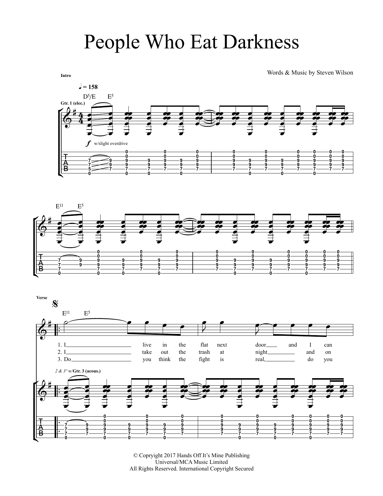 Learn to play Steven Wilson People Who Eat Darkness sheet music for Guitar Tab in minutes. Price: 7.8900$ Steven Wilson People Who Eat Darkness sheet music notes and chords arranged for Guitar Tab