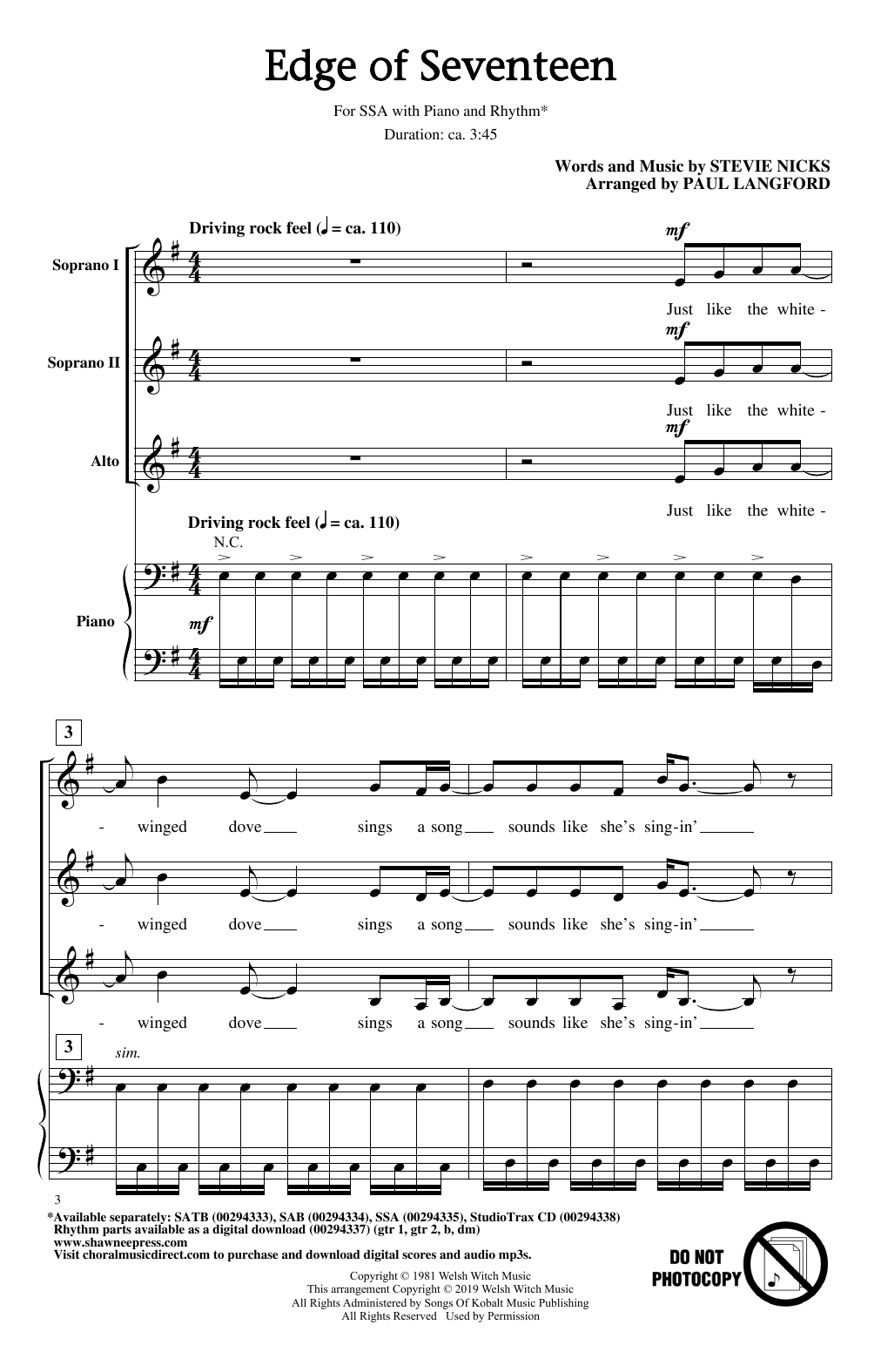 Stevie Nicks Edge Of Seventeen (arr. Paul Langford) sheet music notes and chords. Download Printable PDF.