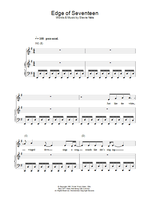 Stevie Nicks Edge of Seventeen (from School Of Rock) sheet music notes and chords. Download Printable PDF.