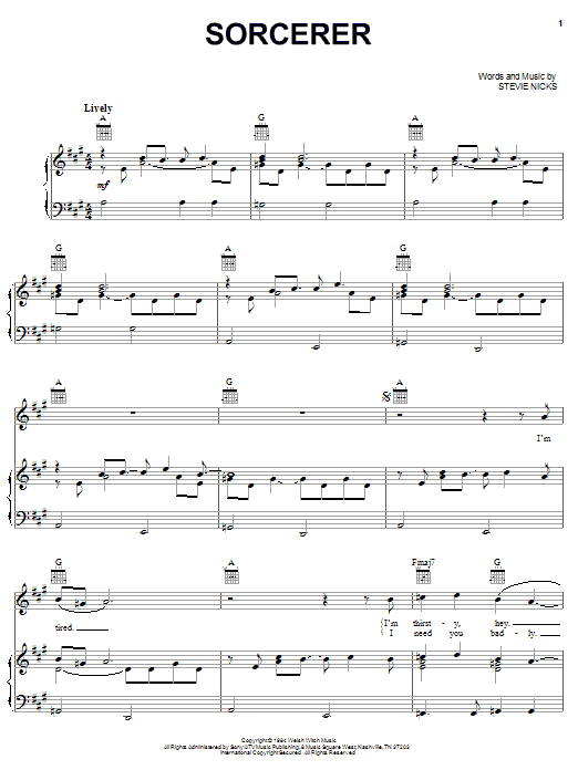 Stevie Nicks Sorcerer sheet music notes and chords arranged for Piano, Vocal & Guitar Chords (Right-Hand Melody)