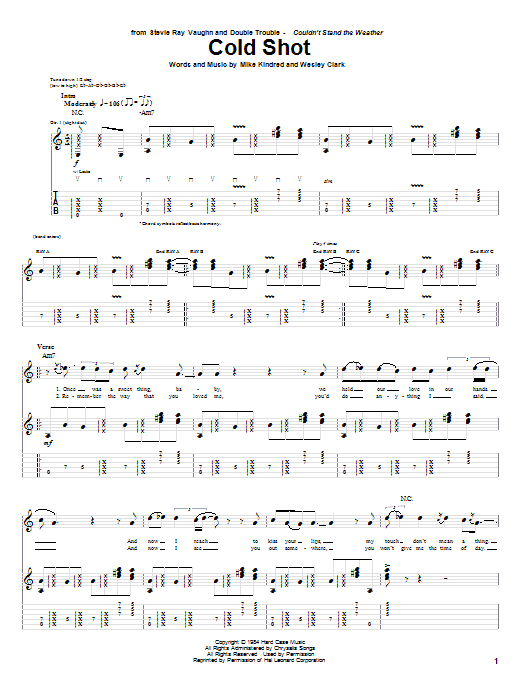 Stevie Ray Vaughan Cold Shot sheet music notes and chords. Download Printable PDF.