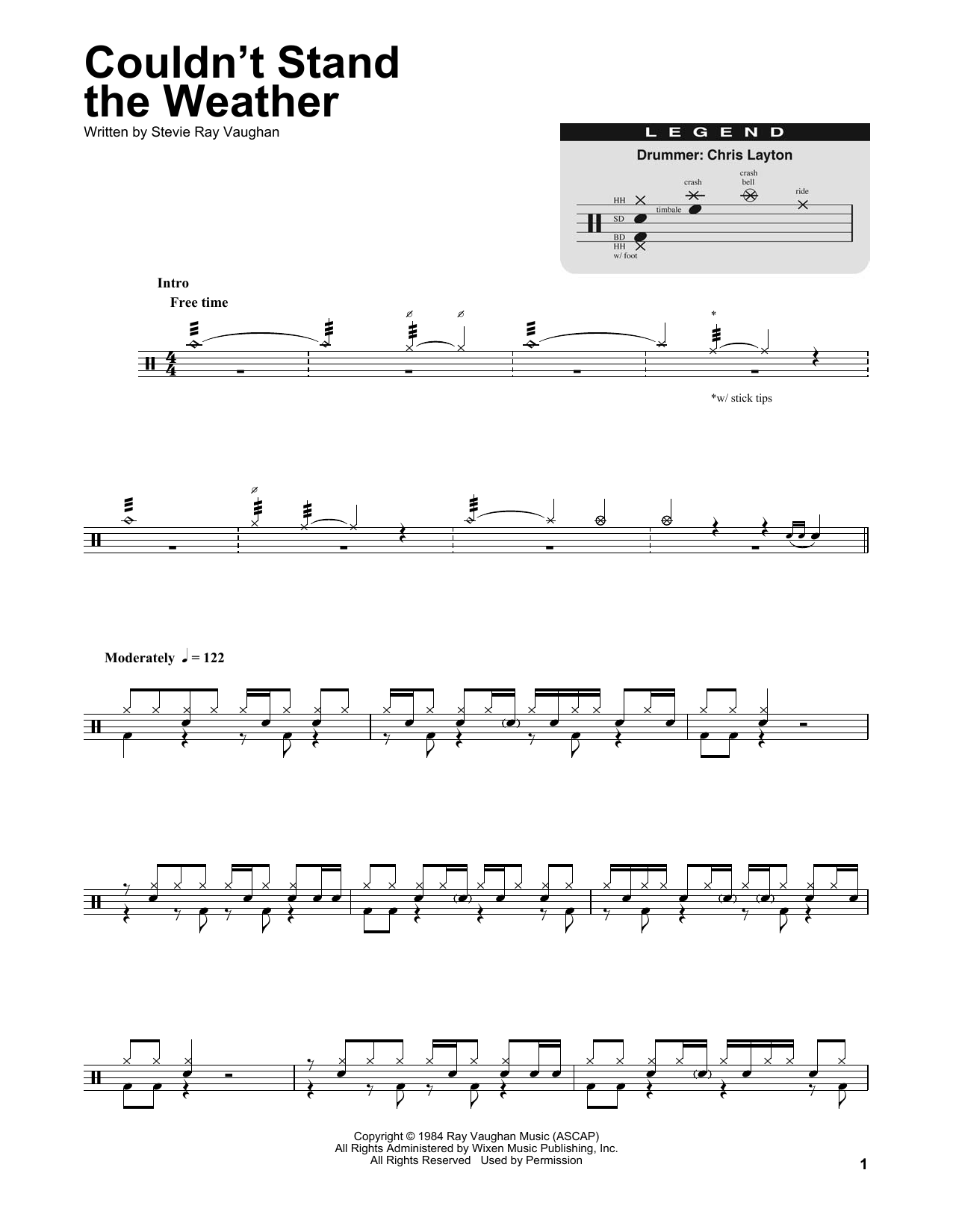 Stevie Ray Vaughan Couldn't Stand The Weather sheet music notes and chords. Download Printable PDF.