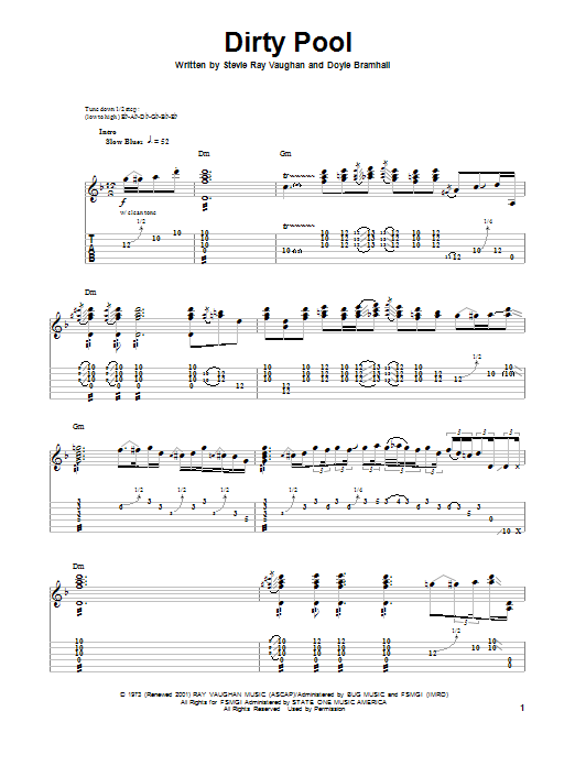 Stevie Ray Vaughan Dirty Pool sheet music notes and chords. Download Printable PDF.