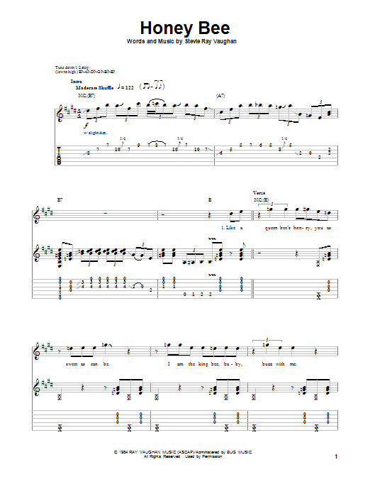 Stevie Ray Vaughan Honey Bee sheet music notes and chords. Download Printable PDF.