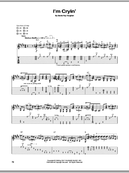 Learn to play Stevie Ray Vaughan I'm Cryin' sheet music for Guitar Tab in minutes. Price: 7.8900$ Stevie Ray Vaughan I'm Cryin' sheet music notes and chords arranged for Guitar Tab