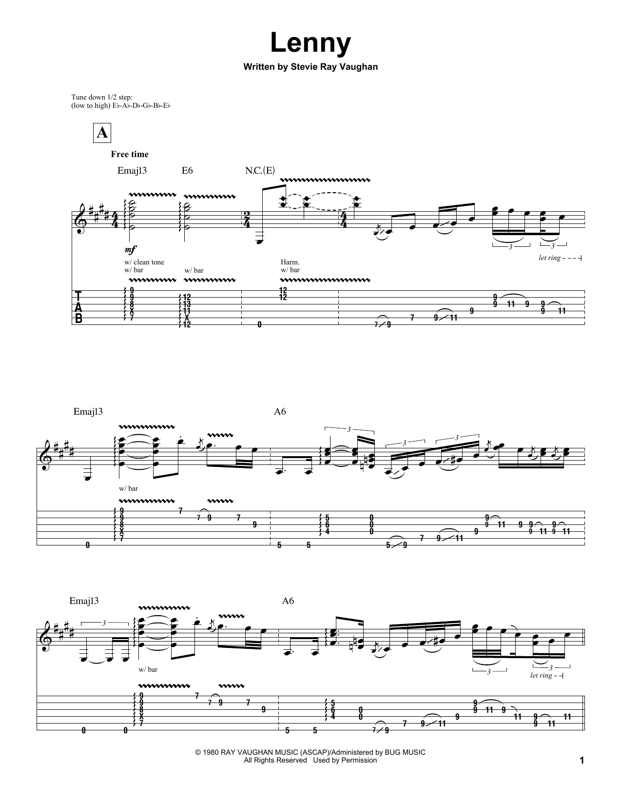 Stevie Ray Vaughan Lenny sheet music notes and chords. Download Printable PDF.