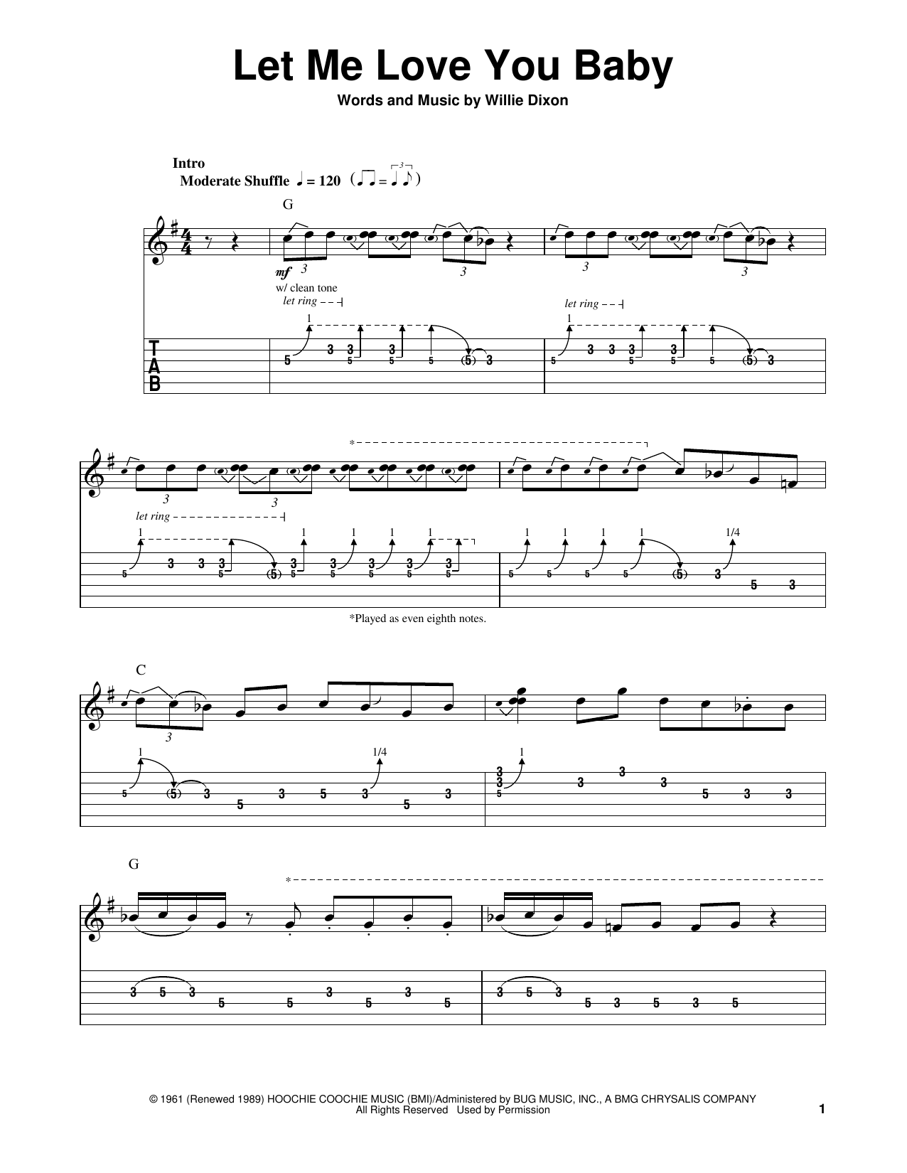 Stevie Ray Vaughan Let Me Love You Baby sheet music notes and chords. Download Printable PDF.