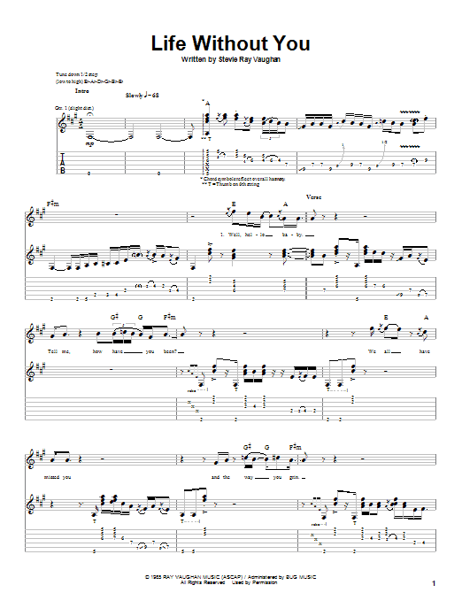 Learn to play Stevie Ray Vaughan Life Without You sheet music for Guitar Tab in minutes. Price: 7.8900$ Stevie Ray Vaughan Life Without You sheet music notes and chords arranged for Guitar Tab