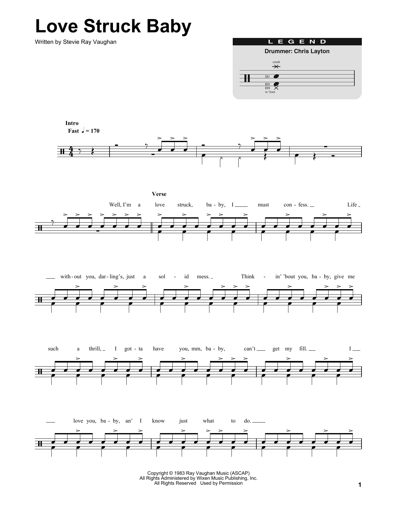 Stevie Ray Vaughan Love Struck Baby sheet music notes and chords. Download Printable PDF.