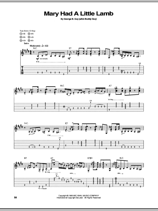 Stevie Ray Vaughan Mary Had A Little Lamb sheet music notes and chords. Download Printable PDF.