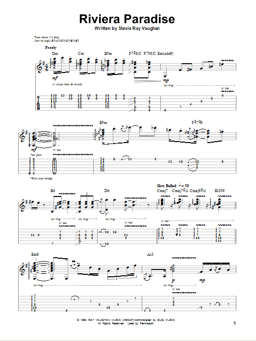 Stevie Ray Vaughan Riviera Paradise sheet music notes and chords. Download Printable PDF.