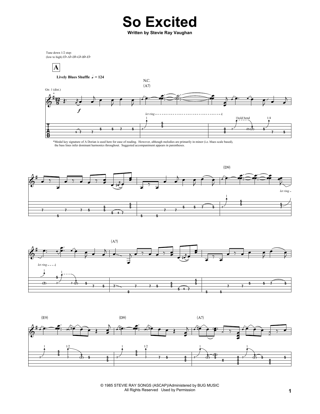 Stevie Ray Vaughan So Excited sheet music notes and chords. Download Printable PDF.