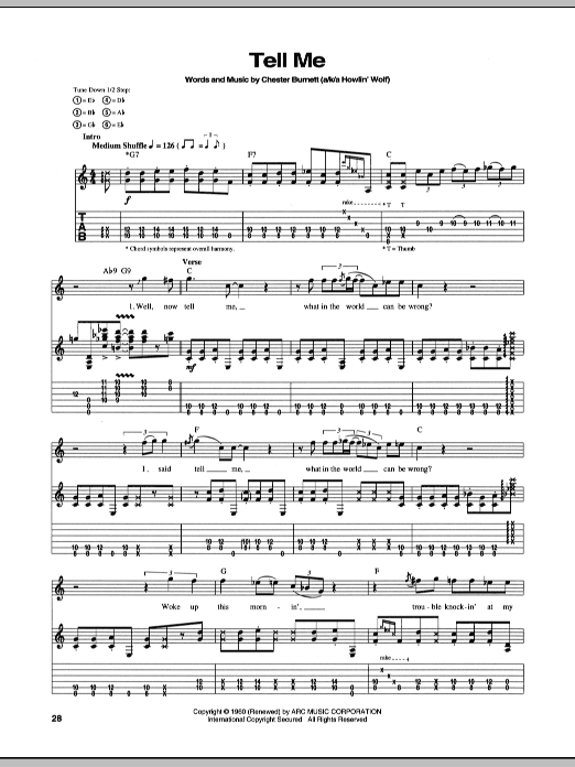 Stevie Ray Vaughan Tell Me sheet music notes and chords. Download Printable PDF.