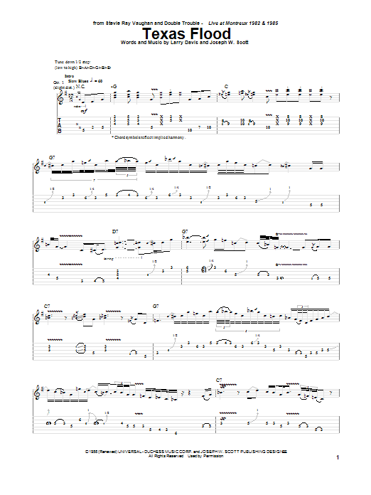 Stevie Ray Vaughan Texas Flood sheet music notes and chords. Download Printable PDF.