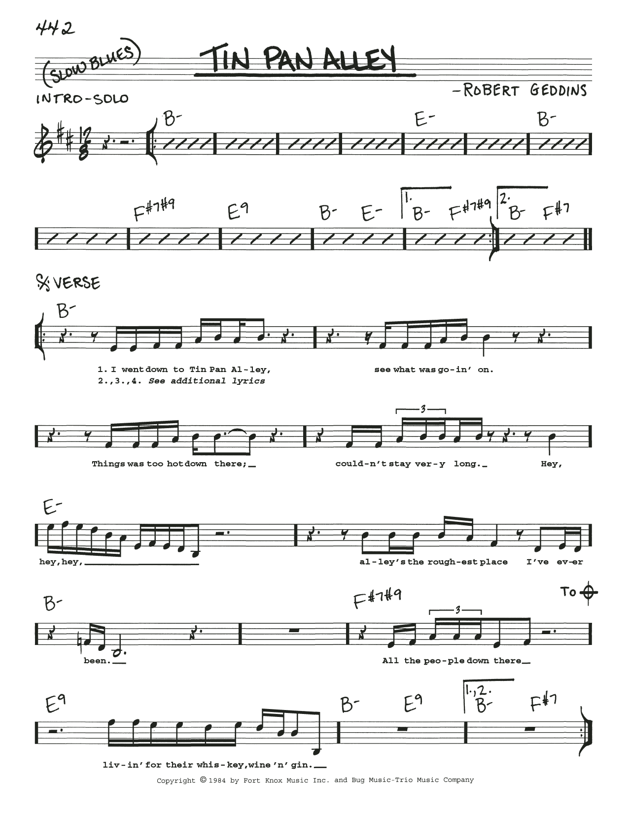 Stevie Ray Vaughan Tin Pan Alley sheet music notes and chords. Download Printable PDF.