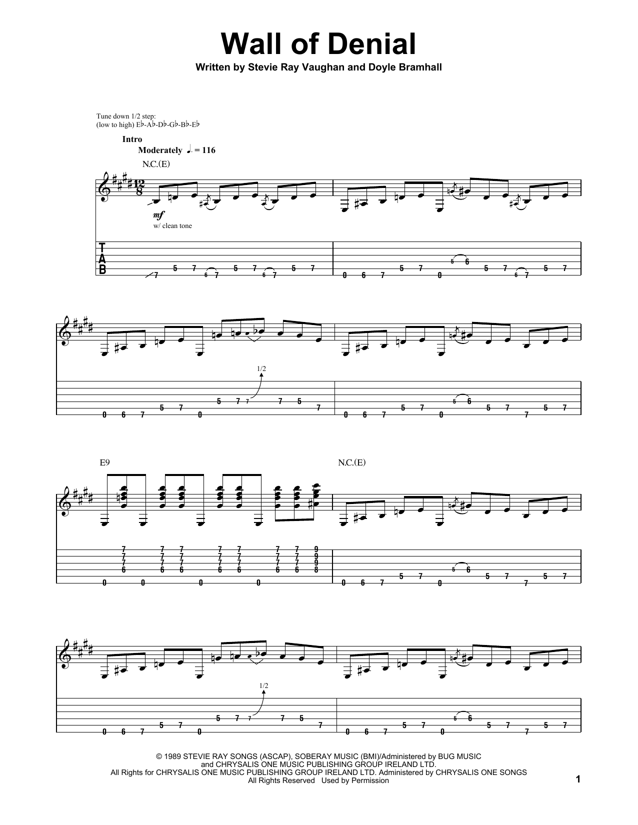 Stevie Ray Vaughan Wall Of Denial sheet music notes and chords. Download Printable PDF.