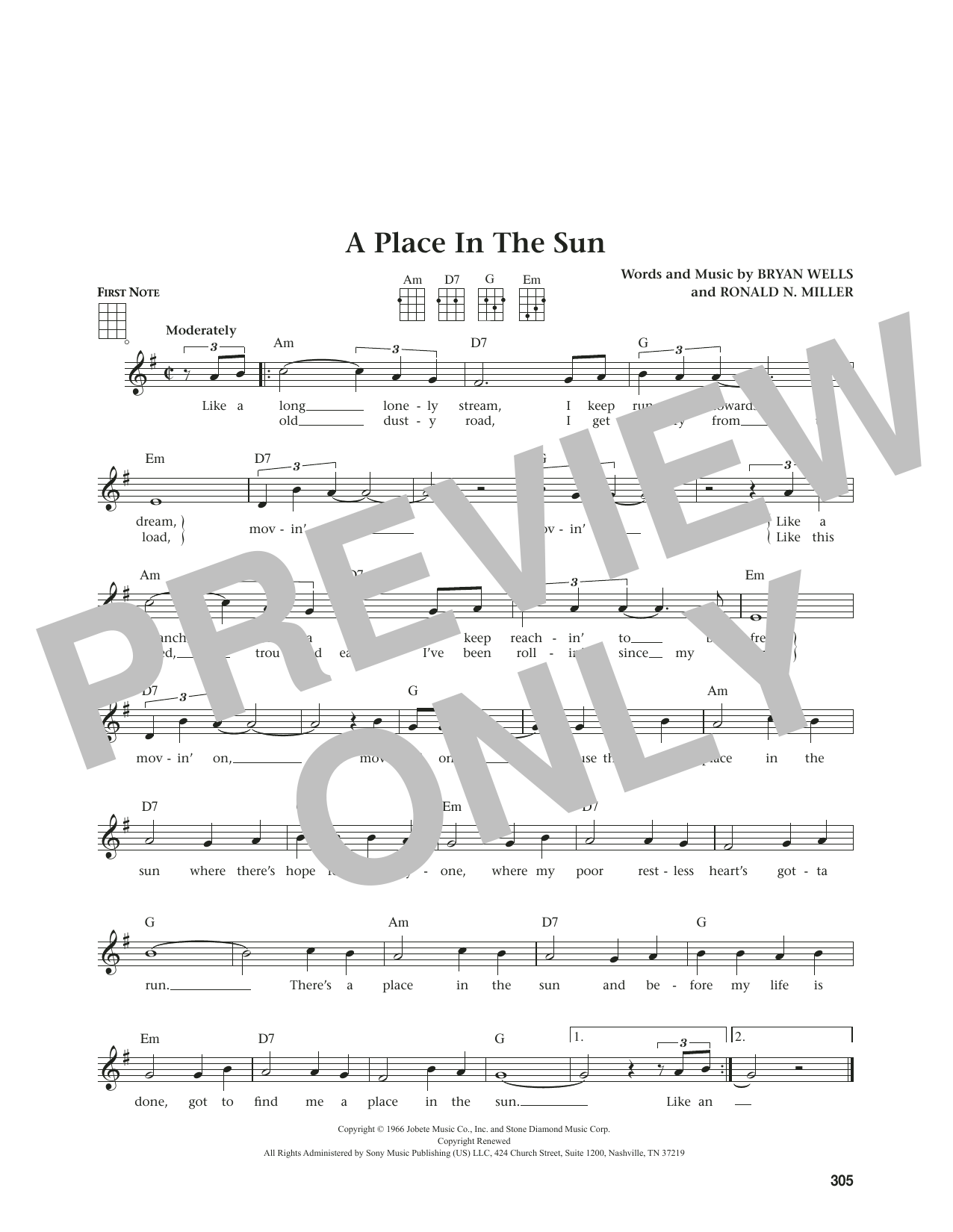 Stevie Wonder A Place In The Sun (from The Daily Ukulele) (arr. Jim Beloff) sheet music notes and chords. Download Printable PDF.