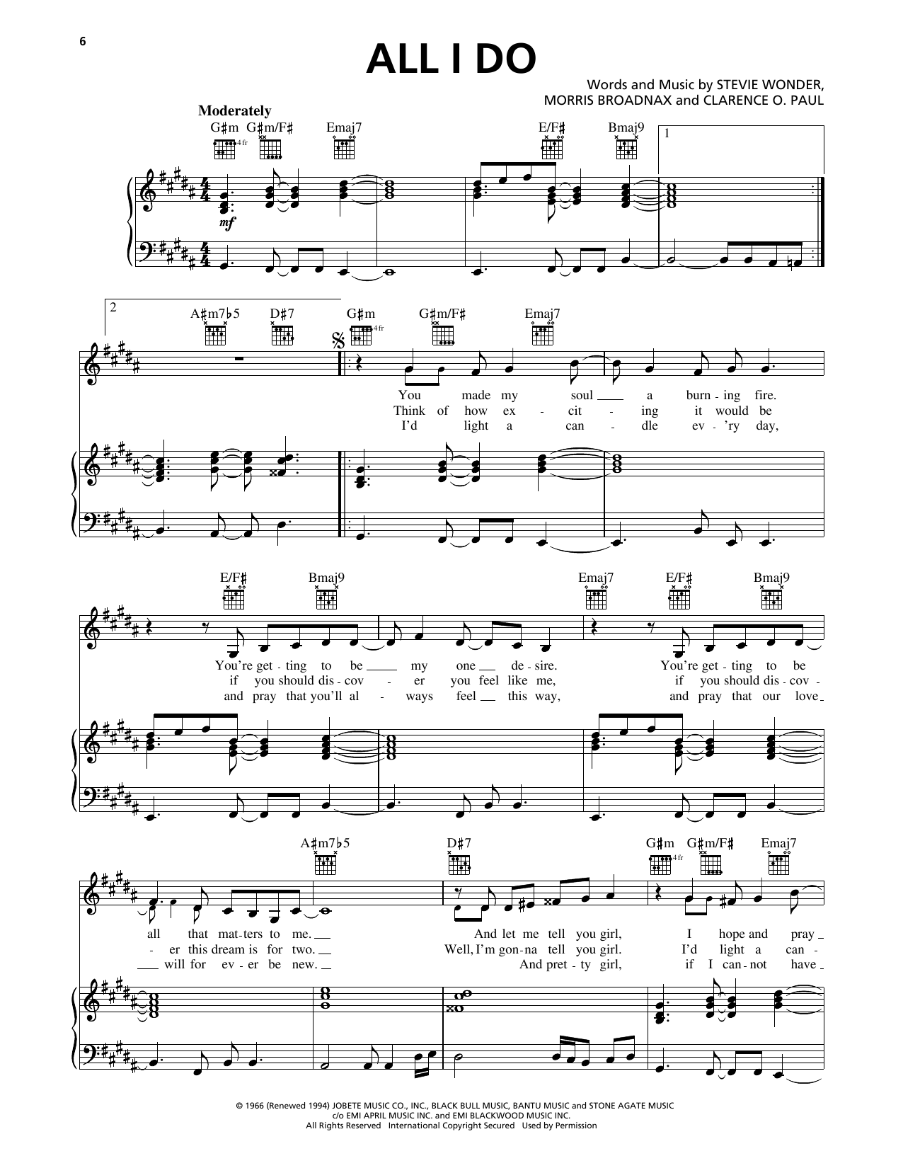 Stevie Wonder All I Do sheet music notes and chords. Download Printable PDF.